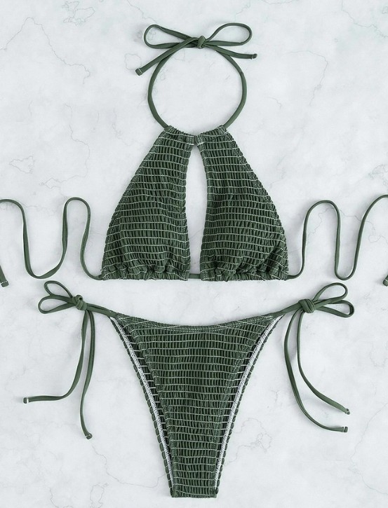  Halterneck Bikini Stina zum Binden in Grün mit Cut&nbsp;Outs