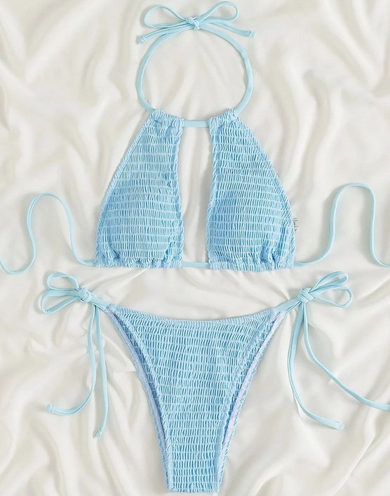  Halterneck Bikini Stina zum Binden in Hellblau mit Cut&nbsp;Outs