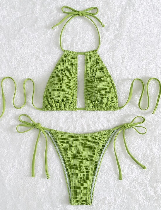  Halterneck Bikini Stina zum Binden in Hellgrün mit Cut&nbsp;Outs