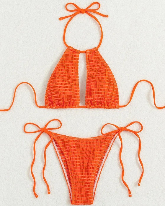 Halterneck Bikini Stina zum Binden in Orange mit Cut&nbsp;Outs