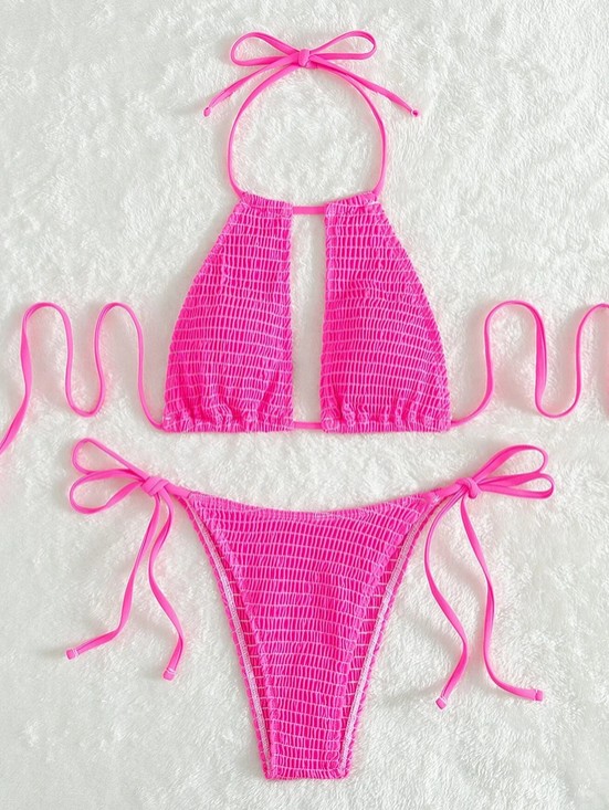  Halterneck Bikini Stina zum Binden in Pink mit Cut&nbsp;Outs