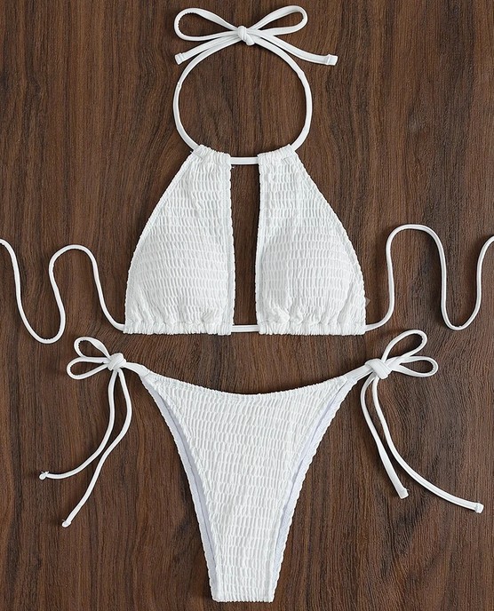  Halterneck Bikini Stina zum Binden in Weiß mit Cut&nbsp;Outs