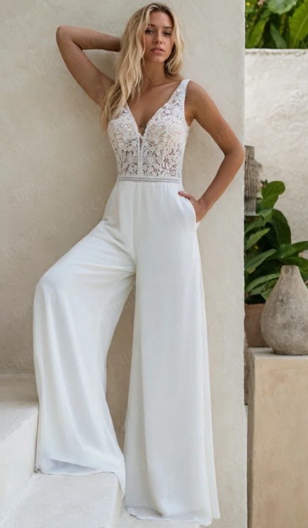 Hochzeits Overall Jumpsuit Helene mit Spitze&nbsp;Ärmellos