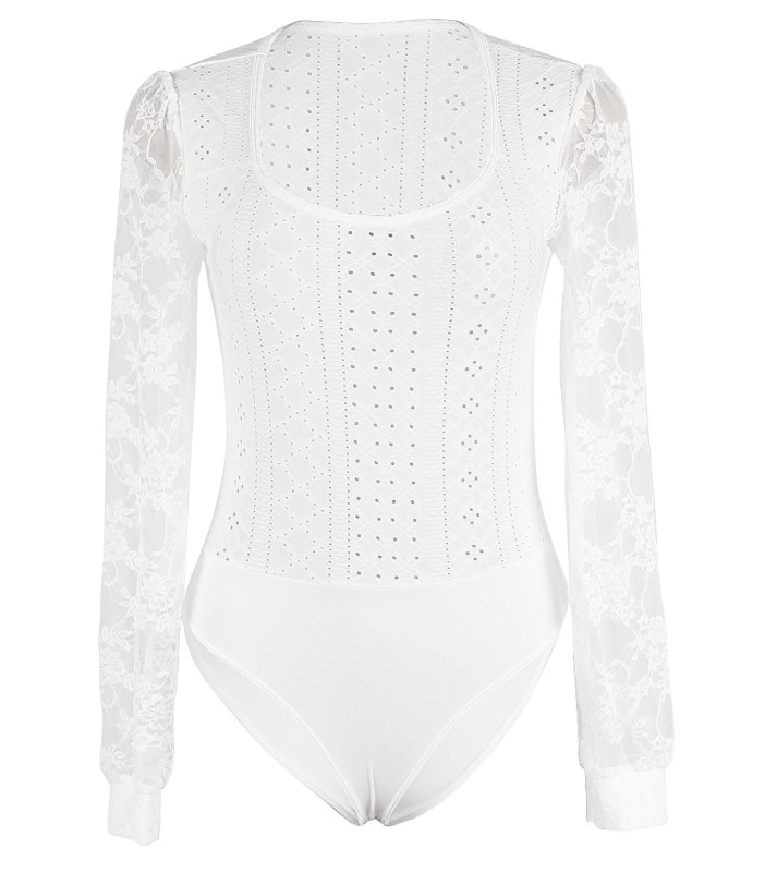 Langarm Body Hanako für die Braut mit Spitze in&nbsp;Weiß