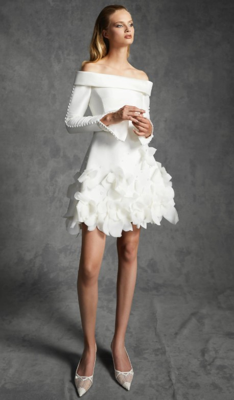 Langarm Designer Mini Brautkleid Dylan