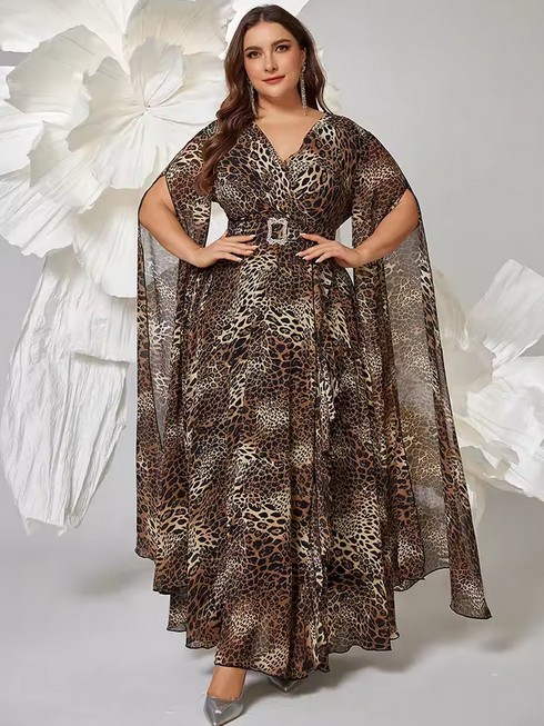 Leopardmuster Maxi Chiffon Kleid Elia Elegant&nbsp;Lang