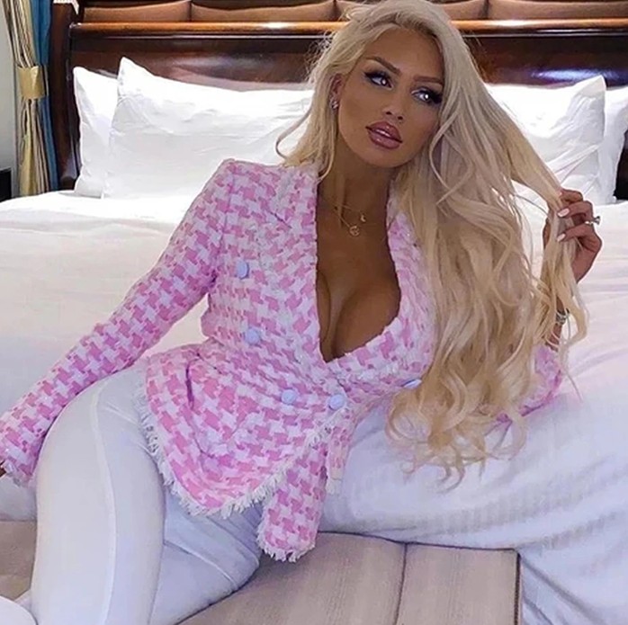 Rosa Hahnentritt-Blazer für Damen