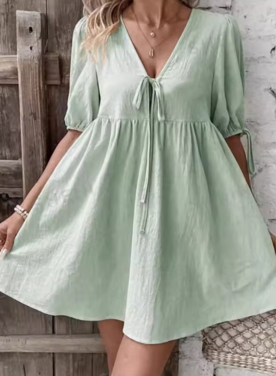 Süßes Baumwoll Tunika Sommerkleid Kurz mit Ärmeln in&nbsp;Mintgrün