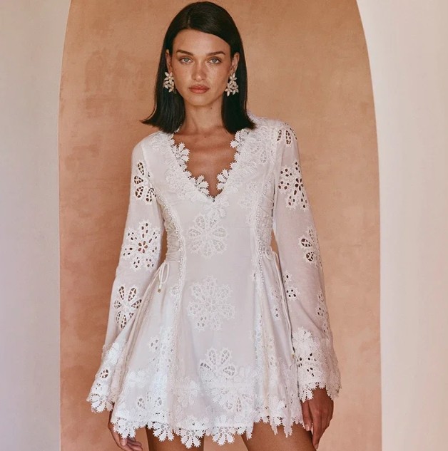 A Linie Langarm Standesamtkleid Kurz mit Cut&nbsp;Outs