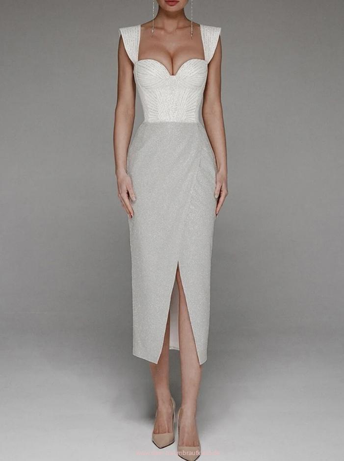 I Linie Glitzer Standesamtkleid Lillesol Wadenlang in Silber&nbsp;Weiß