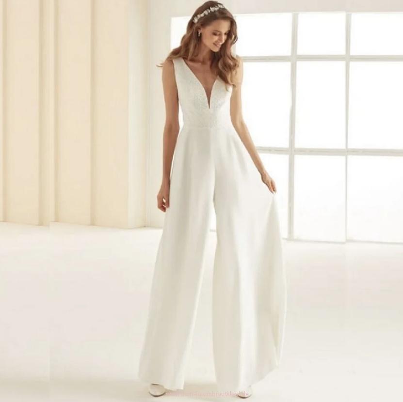 Hochzeits Overall Einteiler für die Braut Ärmellos Lang in&nbsp;Weiß