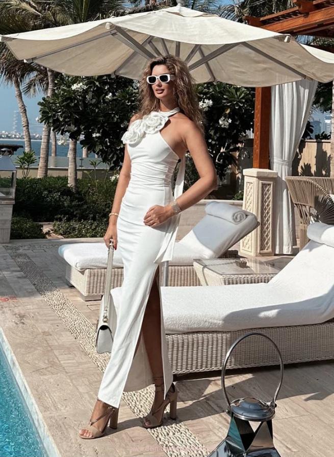 Neckholderträger Beach Etui Standesamtkleid Margarita mit Blumen in&nbsp;Weiß