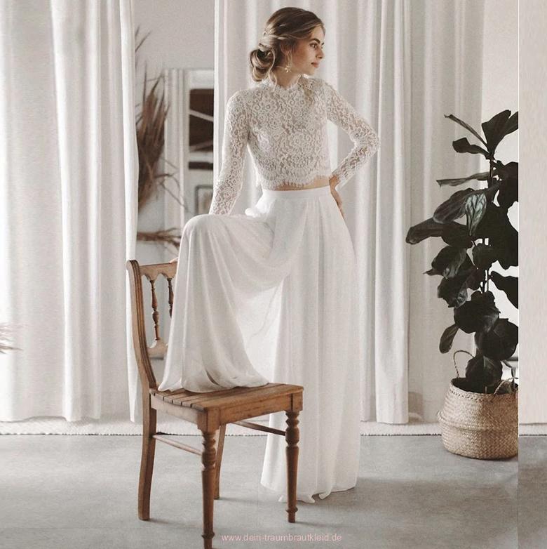 A Linie Boho Braut Zweiteiler Amy Standesamt Outfit mit&nbsp;Spitze