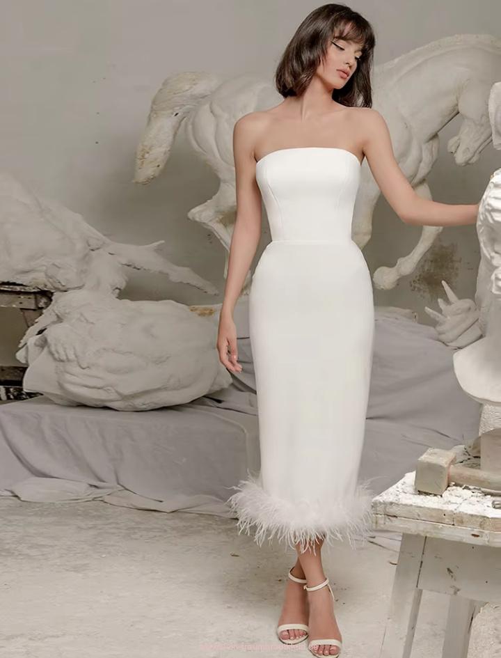 Schulterfreies Bleistift Standesamtkleid Bethany&nbsp;Wadenlang