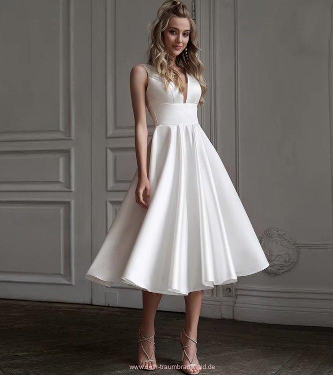 Schlichtes A Linie Standesamtkleid Bettina&nbsp;Wadenlang