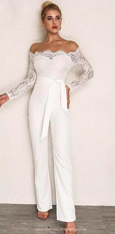 Schulterfreies Braut Einteiler Overall Callista mit Tattoo Spitze