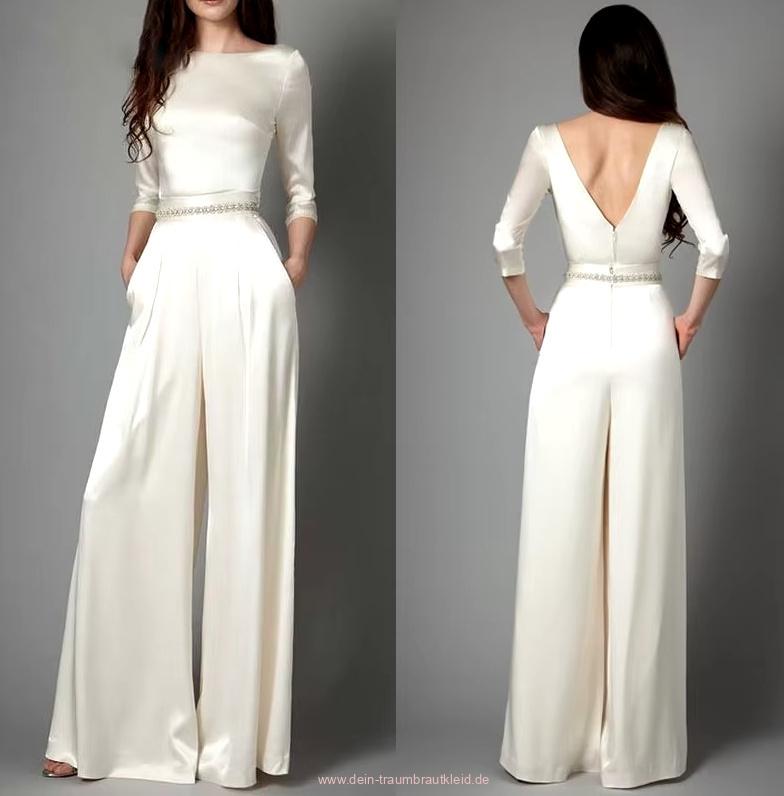 Clean Chic Braut Overall Langarm Einteiler mit Rückenausschnitt