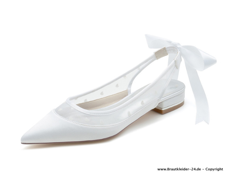 Flache Brautschuhe Hochzeit Schuhe mit Herzchen und Schleife bis Gr&nbsp;42