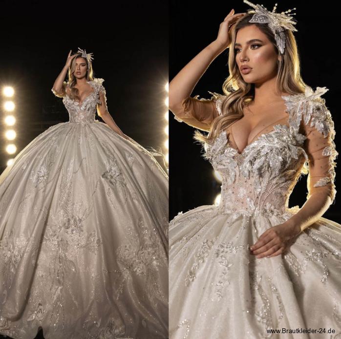 Prinzessin Ball Linie Brautkleid mit Blumen Perlen Applikationen