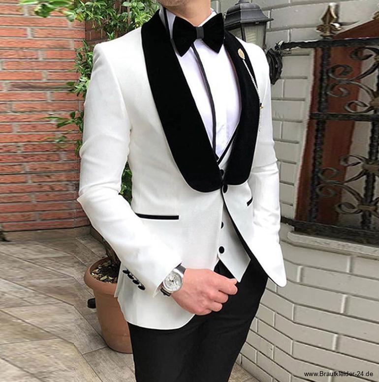 Hochzeitsanzug für den Bräutigam Einreihig in Weiß Schwarz mit&nbsp;Weste