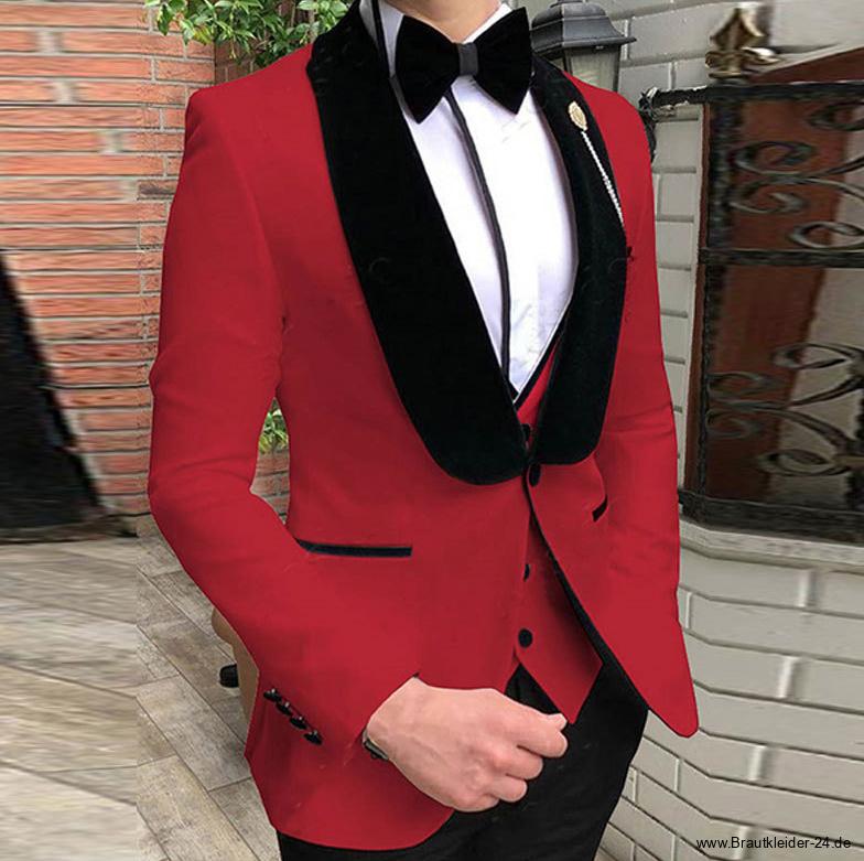 Hochzeitsanzug für den Bräutigam Einreihig in Rot Schwarz mit&nbsp;Weste