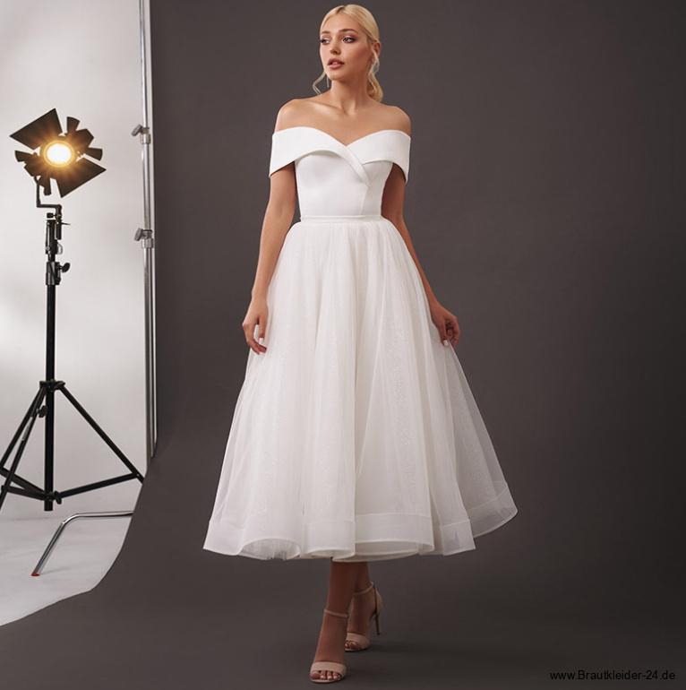 Schulterfreies Brautkleid Hedwig Wadenlang mit&nbsp;Schnürung