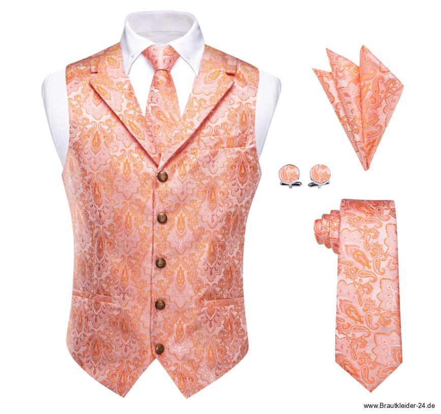 Bräutigam Mode Weste Krawatte Tuch und Knöpfe Set Lachs&nbsp;Klassisch