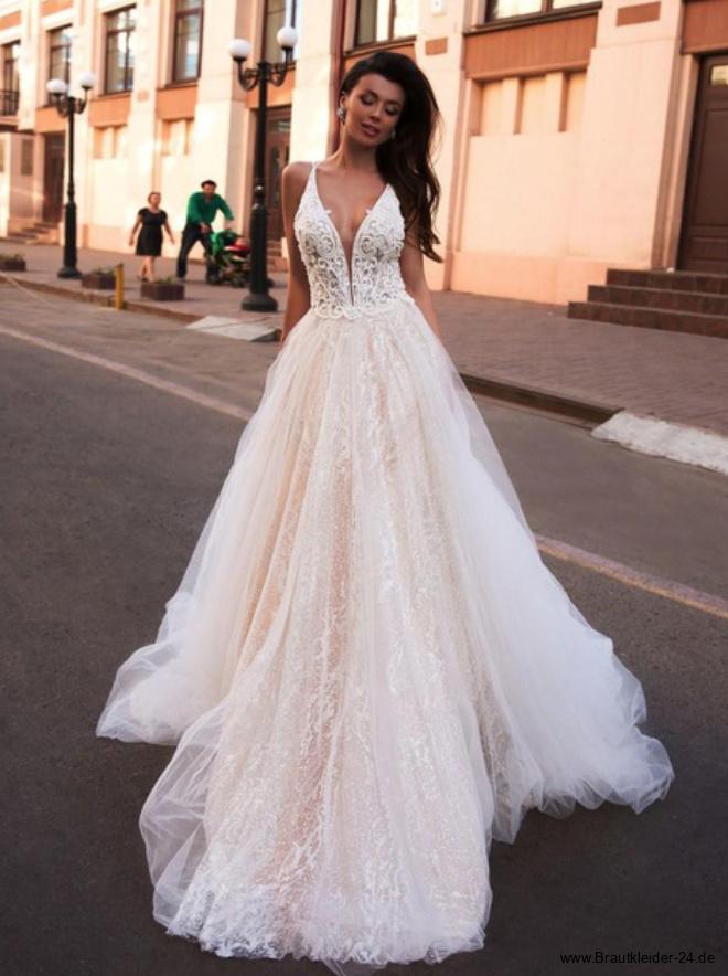 A-Linie Brautkleid Ileana mit Spaghettiträger und Rücken&nbsp;Ausschnitt