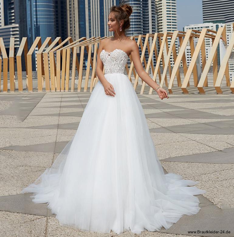 Mieder A-Linie Brautkleid Iekika mit Tüll Rock und Spitze Klassisch Schulterfrei