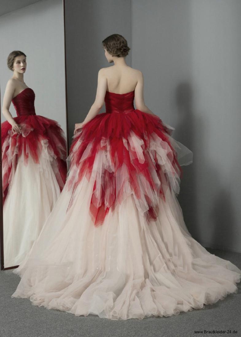 Bustie Tüll Brautkleid Innozentia in Weinrot Weiß mit&nbsp;Schleppe