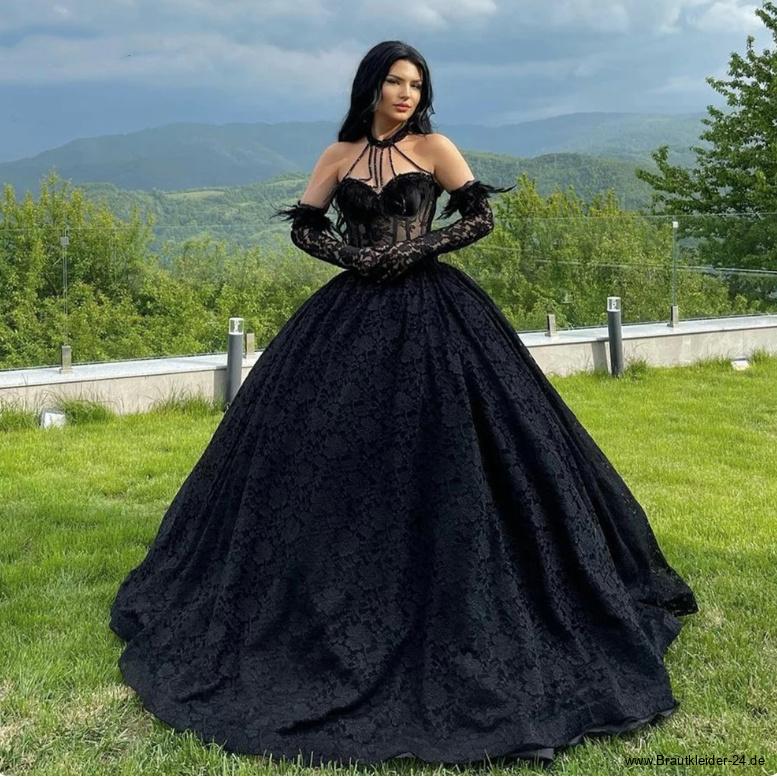 Ball-Linie Gothic Style Brautkleid in Schwarz mit&nbsp;Spitze
