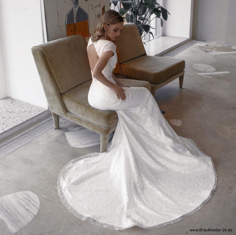 Weißes Glitzer Cut Out Kleid Standesamtkleid Insa mit&nbsp;Ärmel