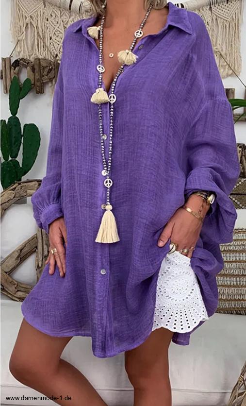 Oversize Leinen Damen Bluse in Lila bis&nbsp;4XL