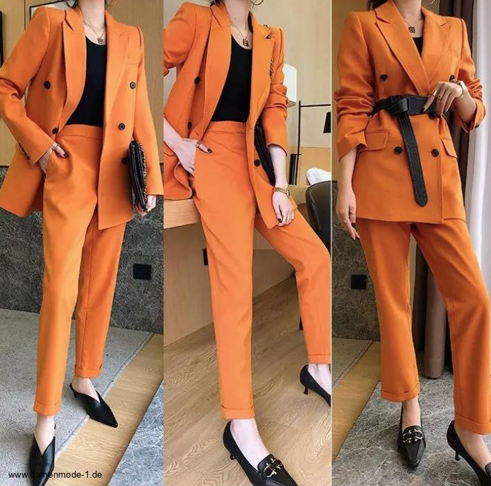 Eleganter Hosenanzug Business Outfit Schmal Geschnitten in&nbsp;Orange