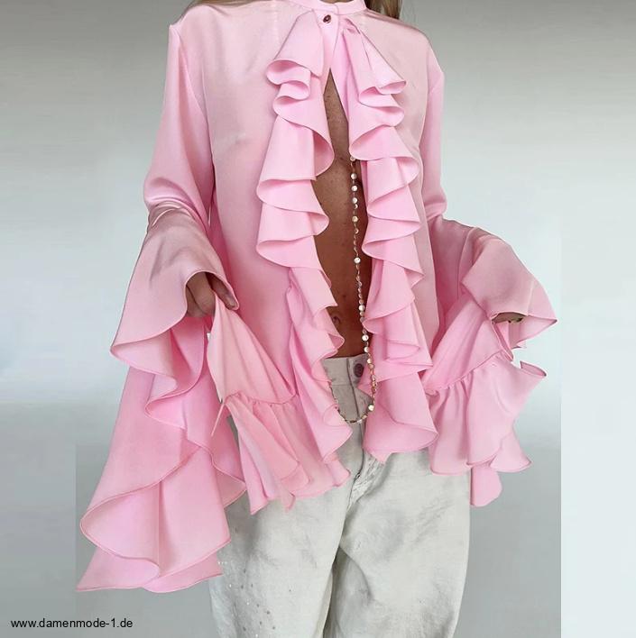  Damen Langarm Rüschenbluse in&nbsp;Rosa