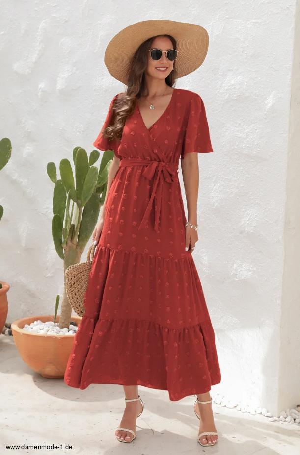 A Linie Kurzarm Sommerkleid Nele Lang in&nbsp;Rot