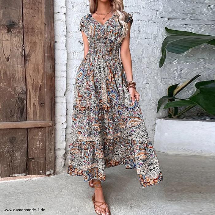 Vintage Print Maxi Sommerkleid Amely Knöchellang mit&nbsp;Ärmel