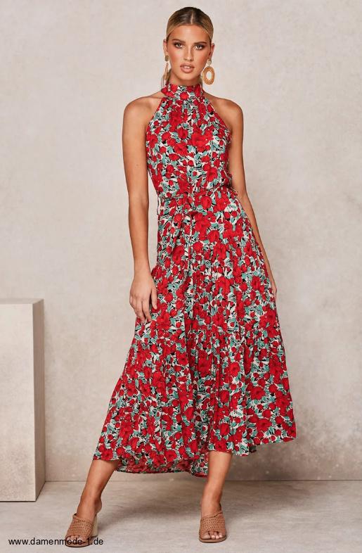 Ärmelloses Sommerkleid in Rot mit&nbsp;Blumenmuster