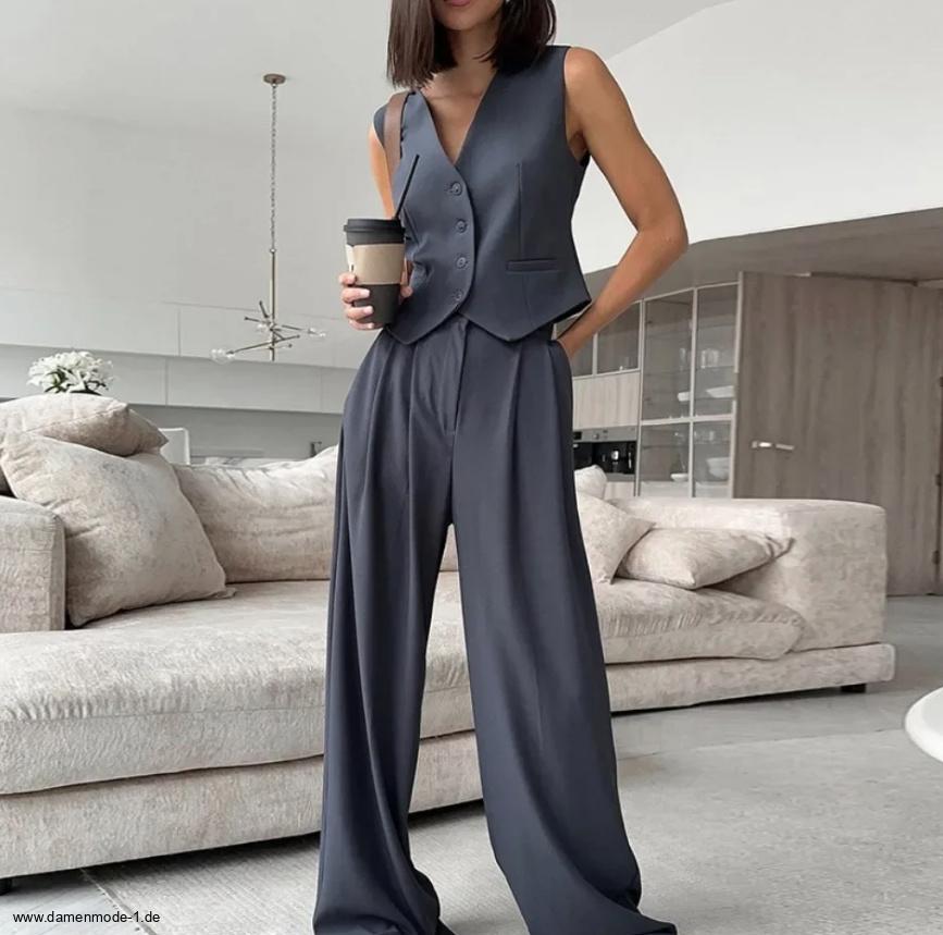 Damen Hosenanzug mit Weste Lässig in&nbsp;Grau