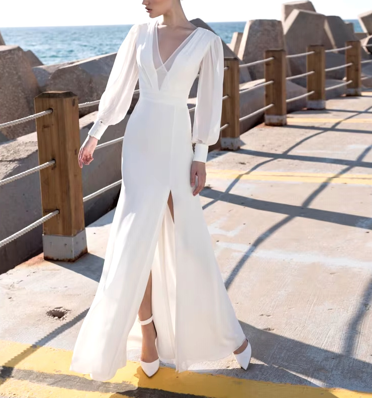 Fit and Flare Brautkleid Cordula mit Chiffon Ärmel und Rücken&nbsp;Ausschnitt