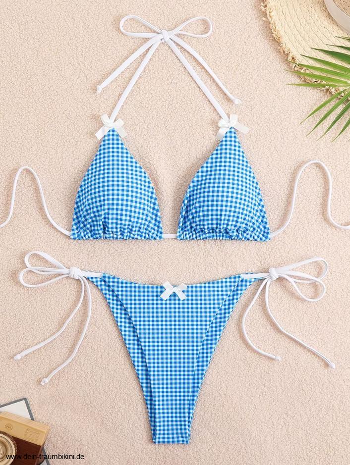 Halterneck Retro Style Bikini Xezal Hellblau Weiß&nbsp;Kariert