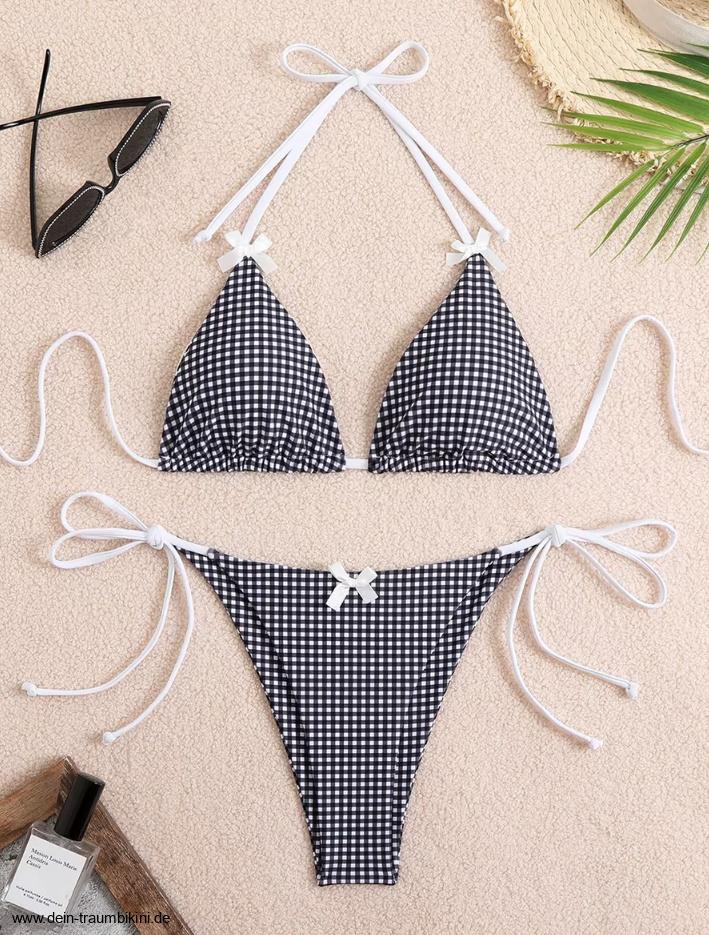 Halterneck Retro Style Bikini Xezal Schwarz Weiß&nbsp;Kariert