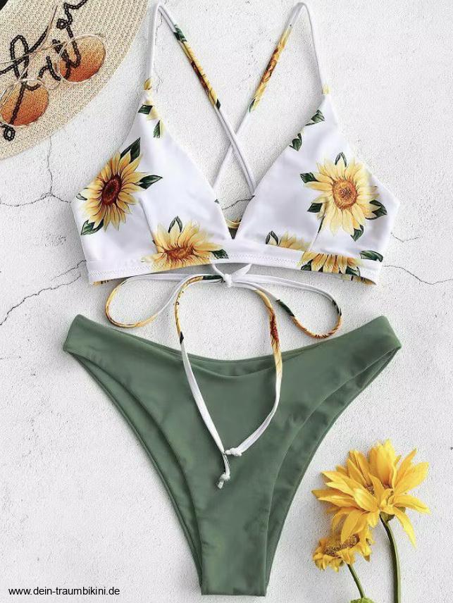 Brasilianischer Triangle Bikini Wicky Grün Weiß mit&nbsp;Blumenmuster