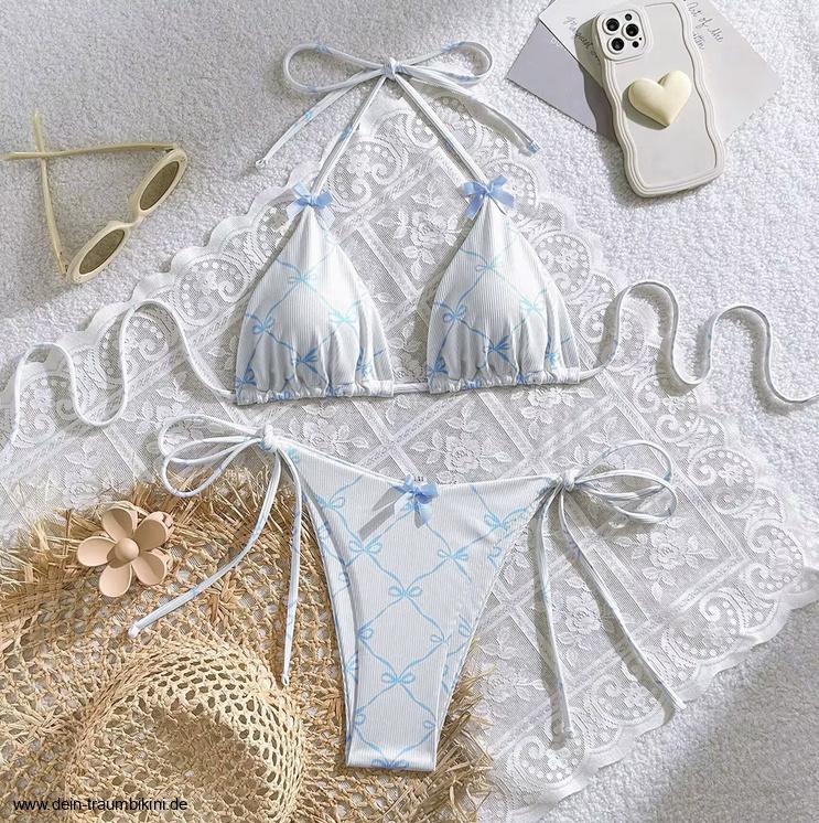 Halterneck Bikini 2025 Vivian in Weiß mit Schleifen&nbsp;Muster
