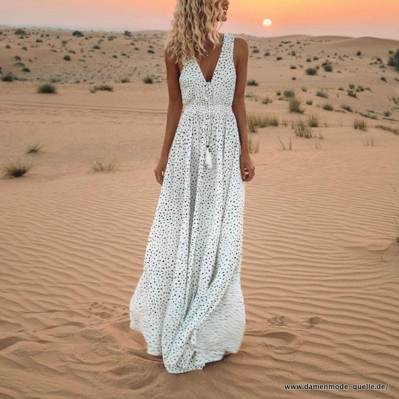 Sommer V-Ausschnitt Ärmellos Sommerkleid Urlaub Strand Kleid 