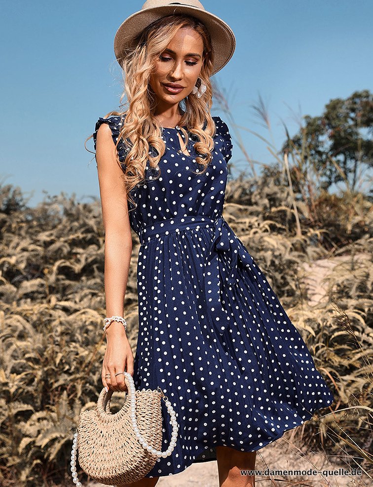 Sommer Kleid Damen Elegante Royal Blau&nbsp;Mid