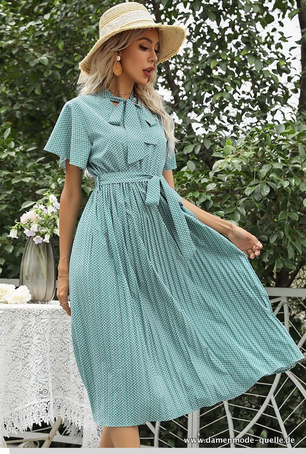 Kurzarm Plissee Sommerkleid für Damen&nbsp;Grün