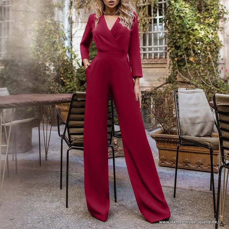 A Linie V Ausschnitt Jumpsuit Einteiler Elegant in&nbsp;Dunkelrot