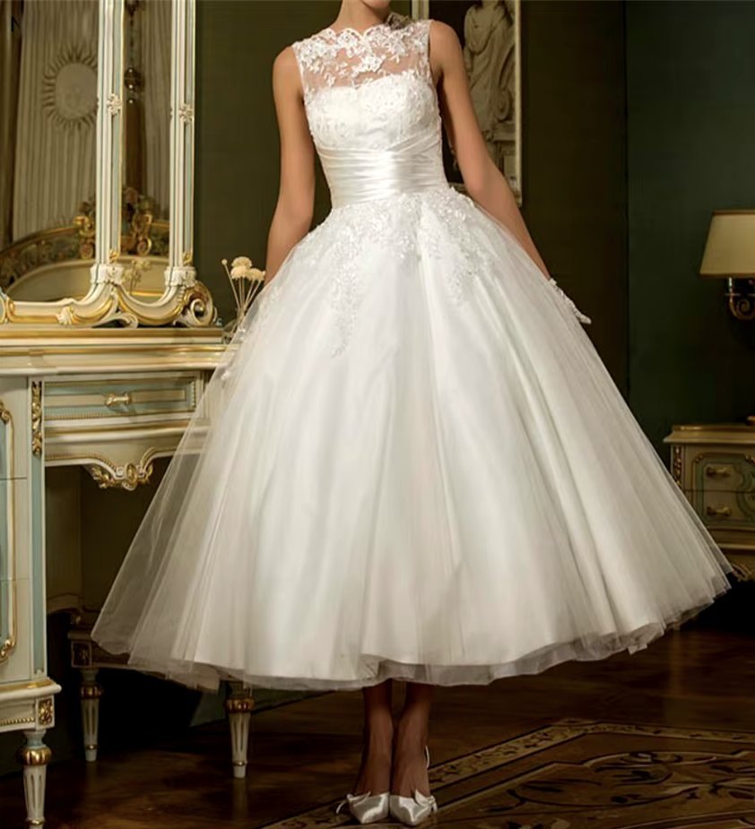 Wadenlanges Vintage Style Brautkleid Chinara mit Spitze&nbsp;Ärmellos