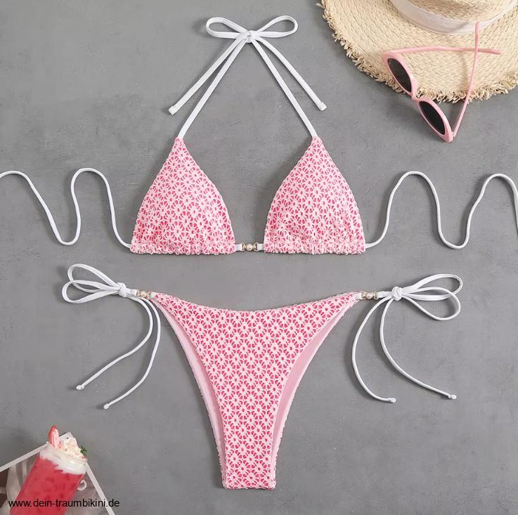 Halterneck Bikini Wisgard mit Hohe Taille und Perlen&nbsp;Rosa